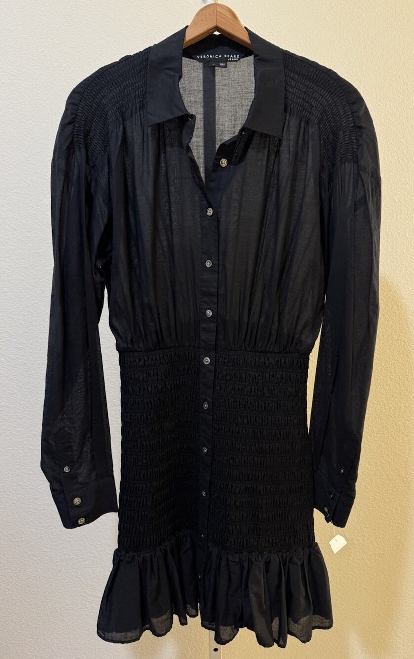 $398 Veronica Beard Jeans Women's Black Newport Button-Front Mini Dress Size 4